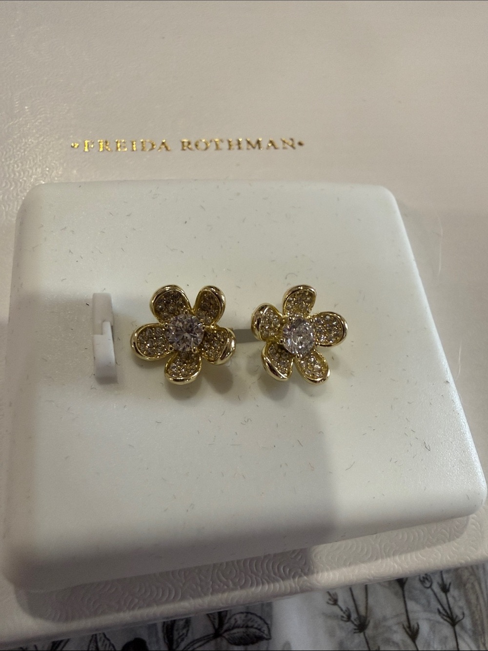 Freida Rothman Sterling Gold Pave Flower Stud Earrings